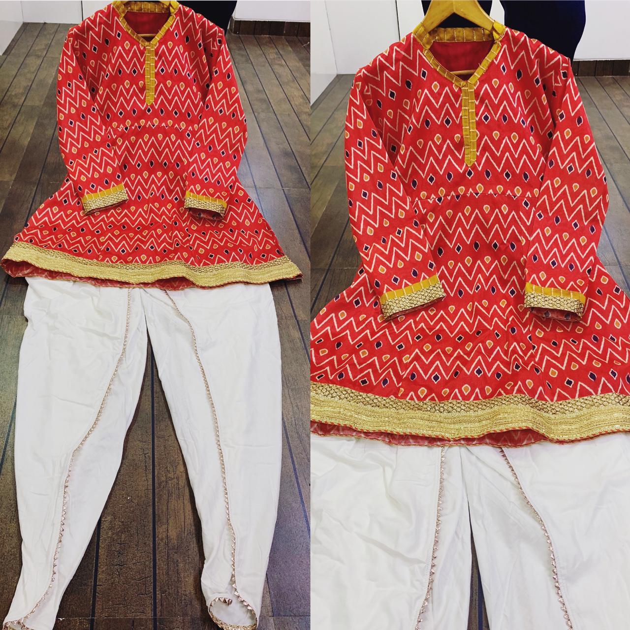 Red Assam Silk Digital Printed Dhoti Kurti Set