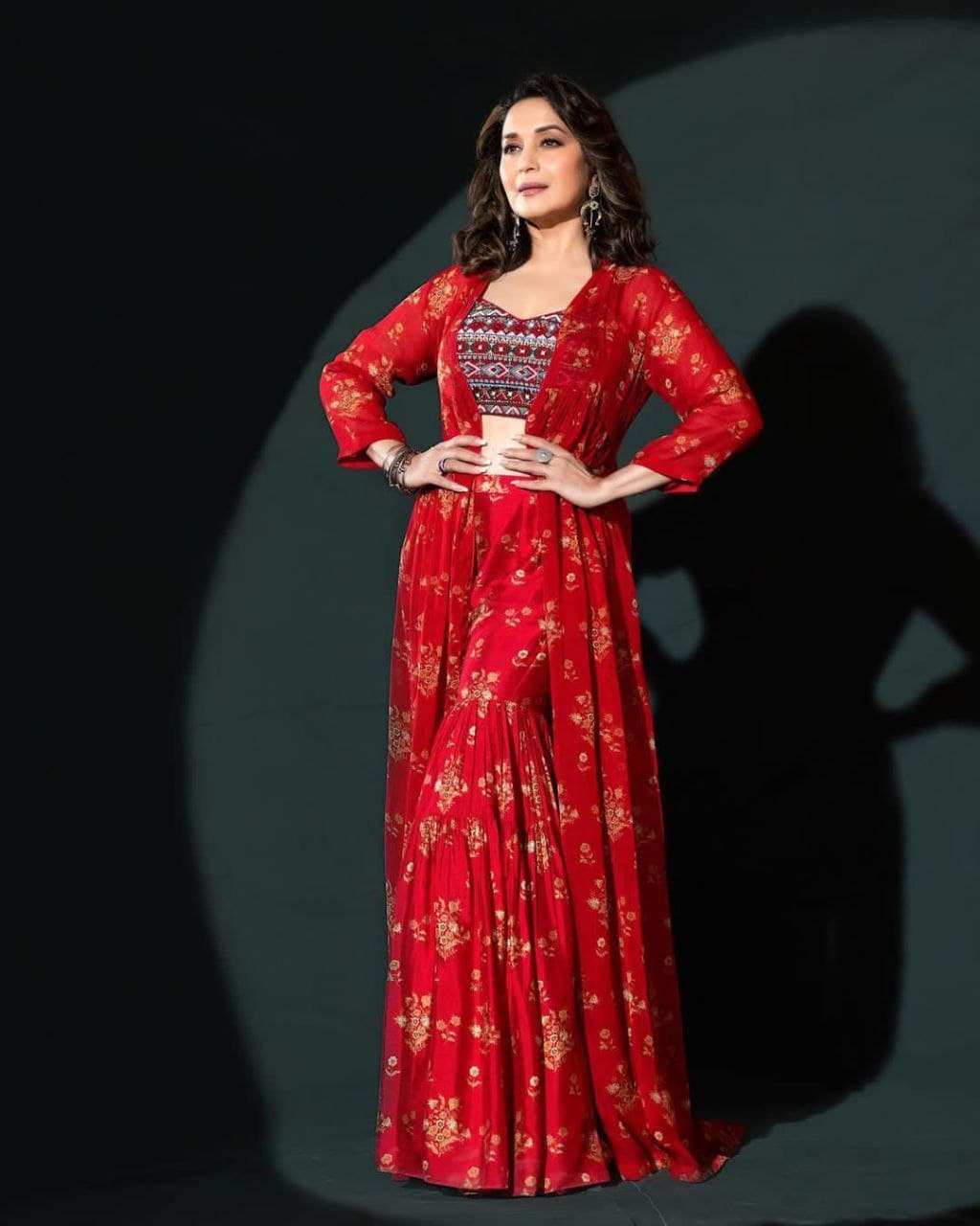 Red Sharara Suit In Benglori Silk With Digital Print