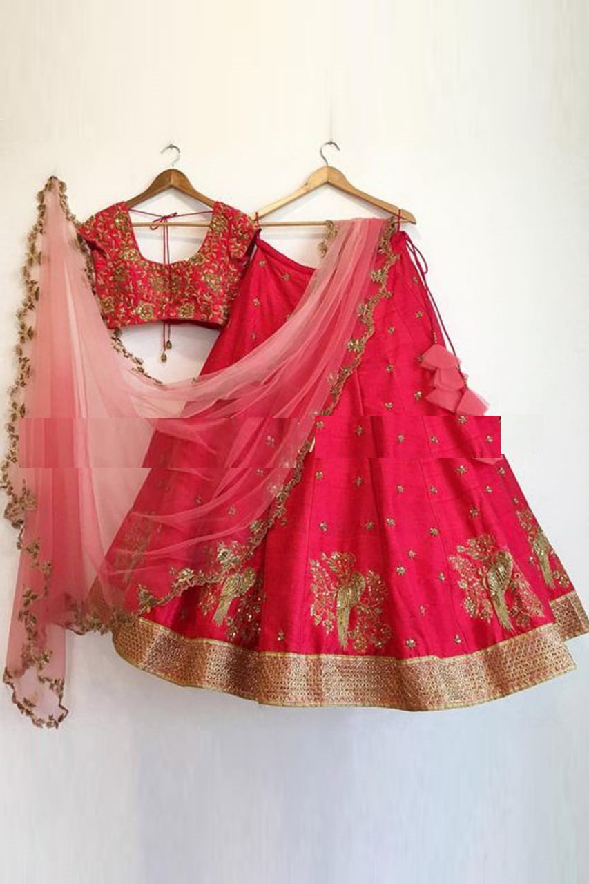 Red Lehenga Choli In Benglori Silk With Embroidery Work