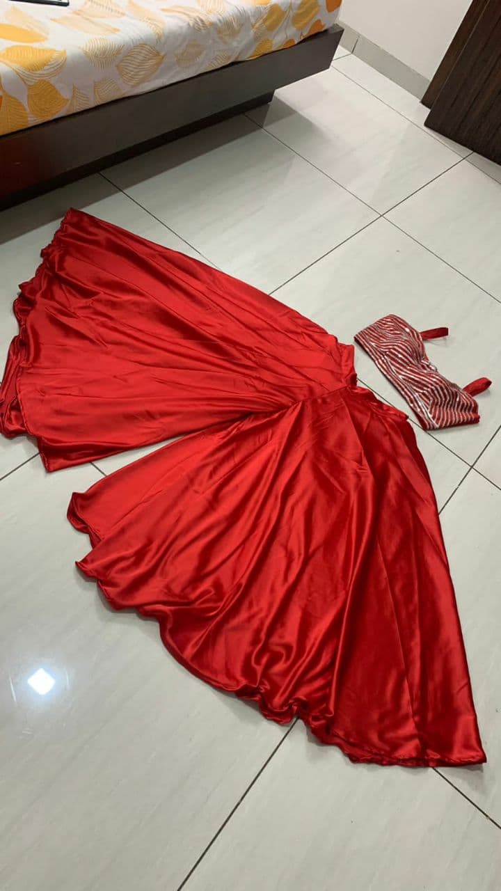 Red Benglori Silk Sequence Work Palazzo Suit