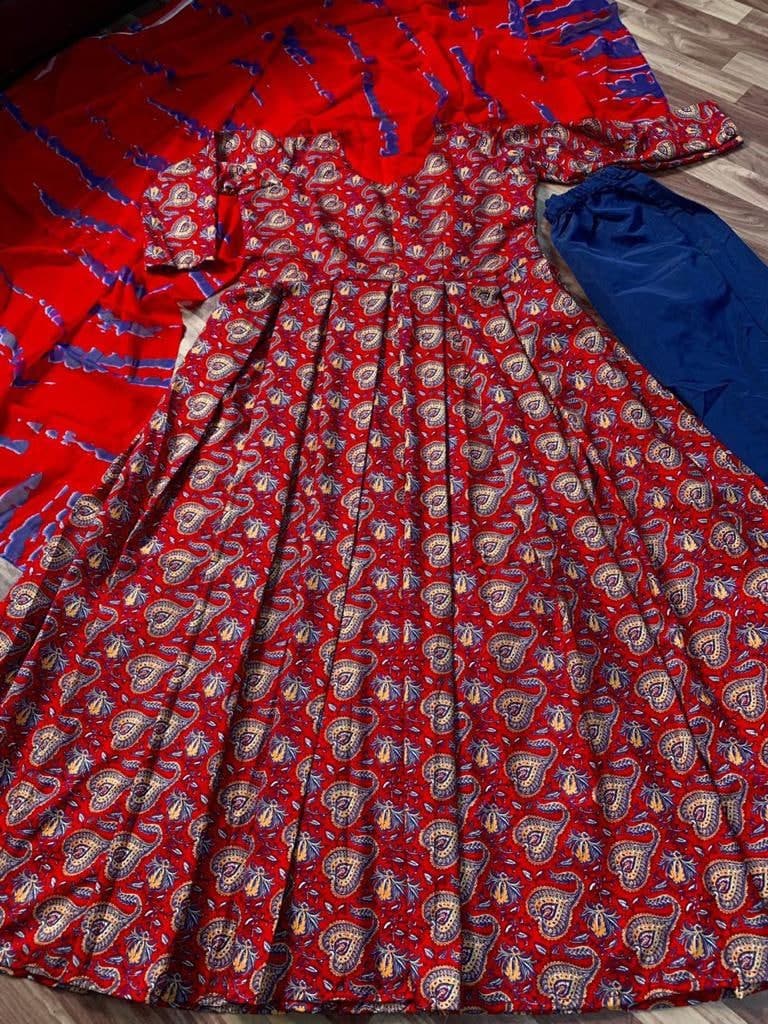 Red Anarkali Suit In Crape With Digital Print