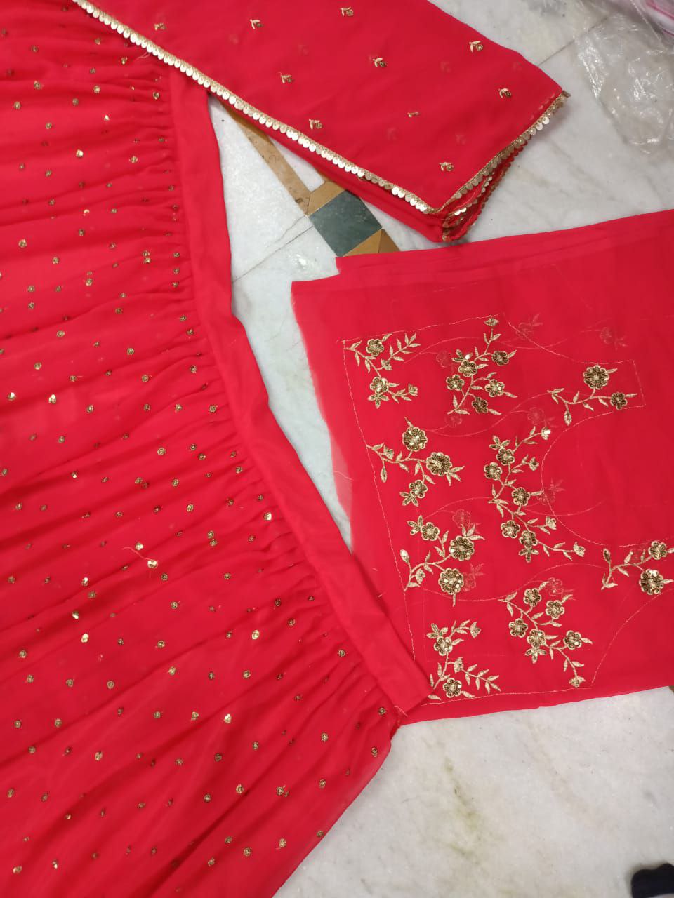 Red Lehenga Choli In Fox Blooming Georgette With Sequence Work