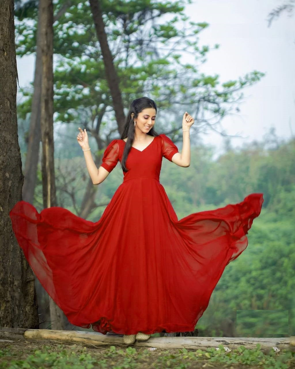 Red Anarkali Suit In Fox Georgette