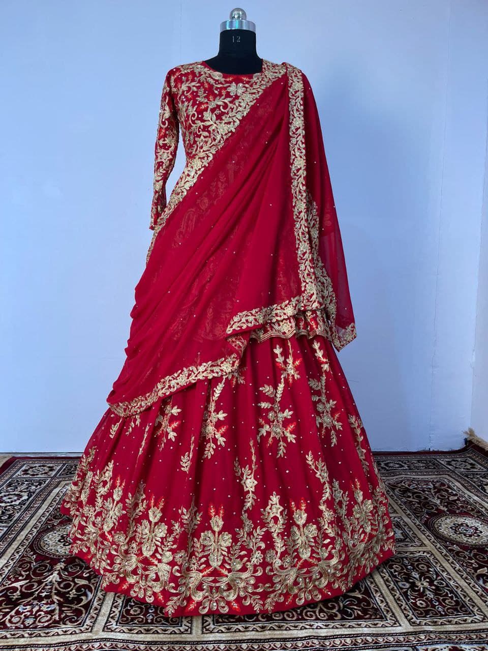 Red Lehenga Choli In Fox Georgette With Heavy Embroidery Work