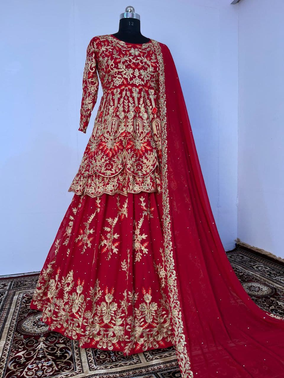 Red Lehenga Choli In Fox Georgette With Heavy Embroidery Work