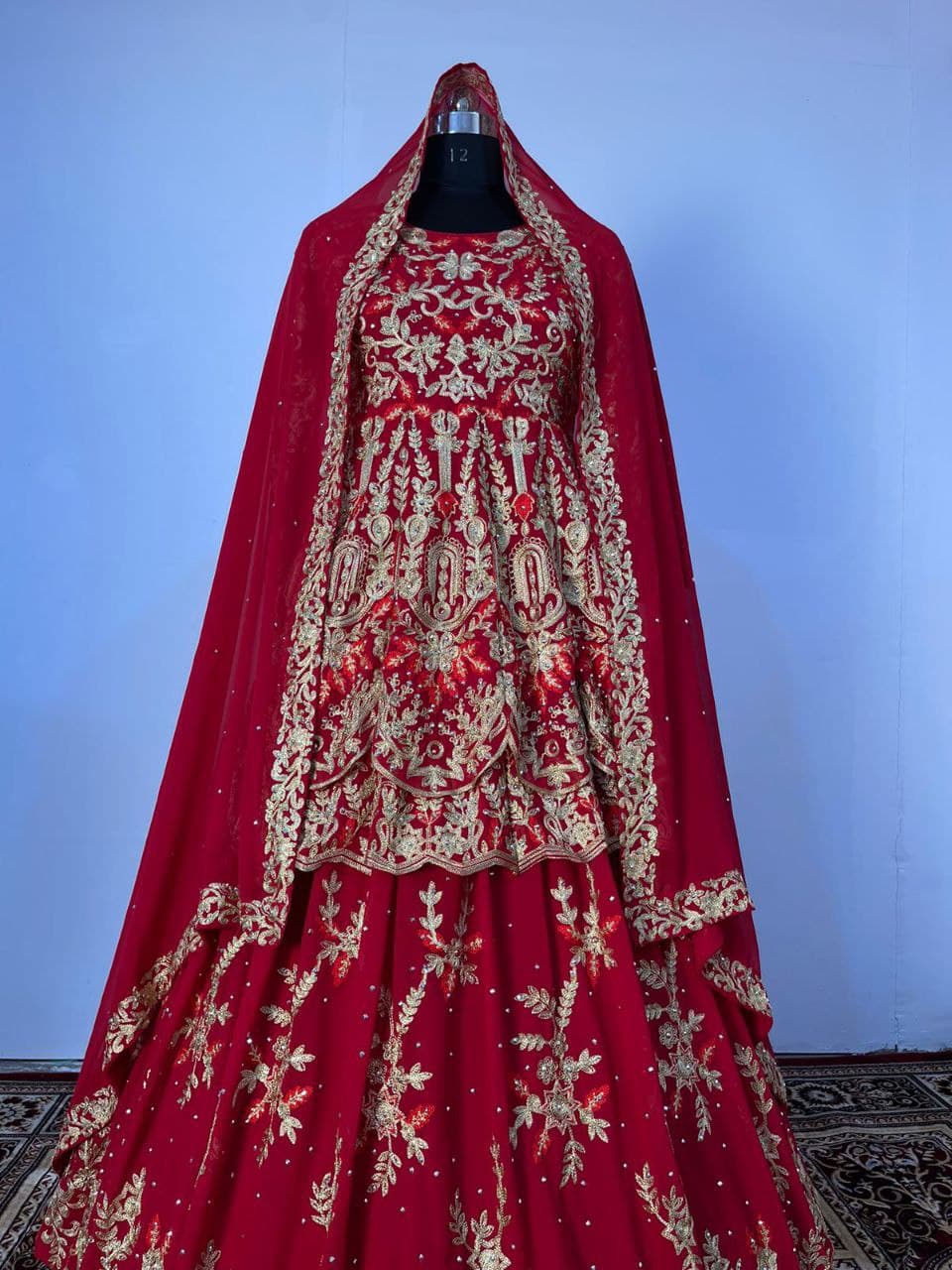 Red Lehenga Choli In Fox Georgette With Heavy Embroidery Work