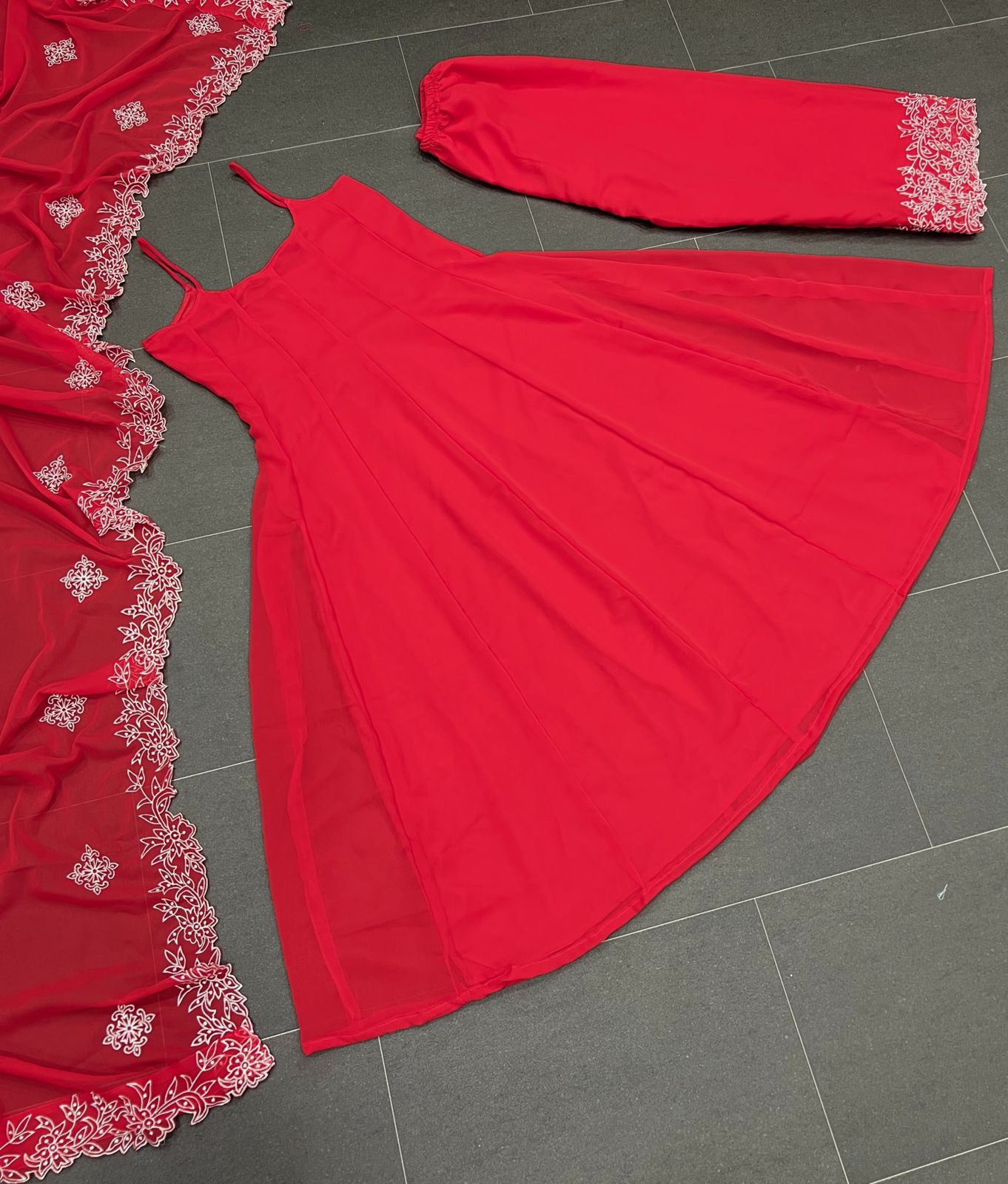 Red Anarkali Suit In Fox Georgette