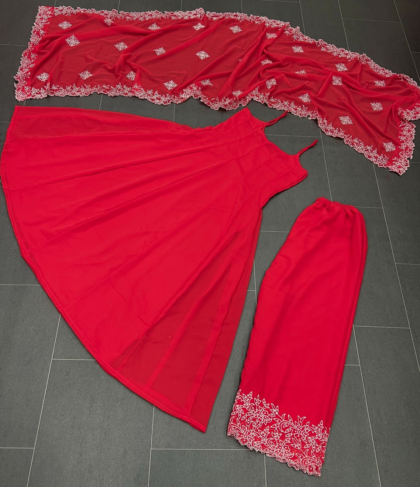 Red Anarkali Suit In Fox Georgette