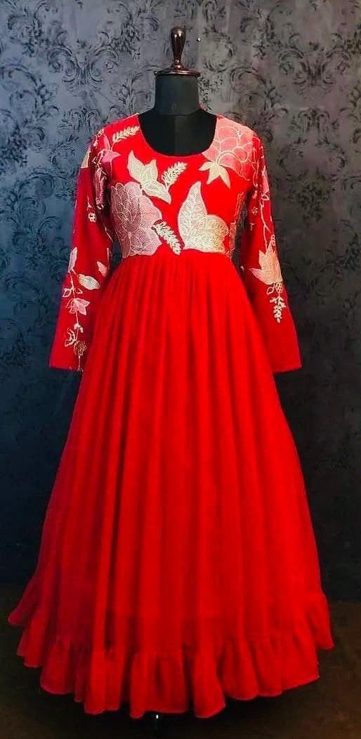 Red Georgette Sequence Embroidery Work Gown