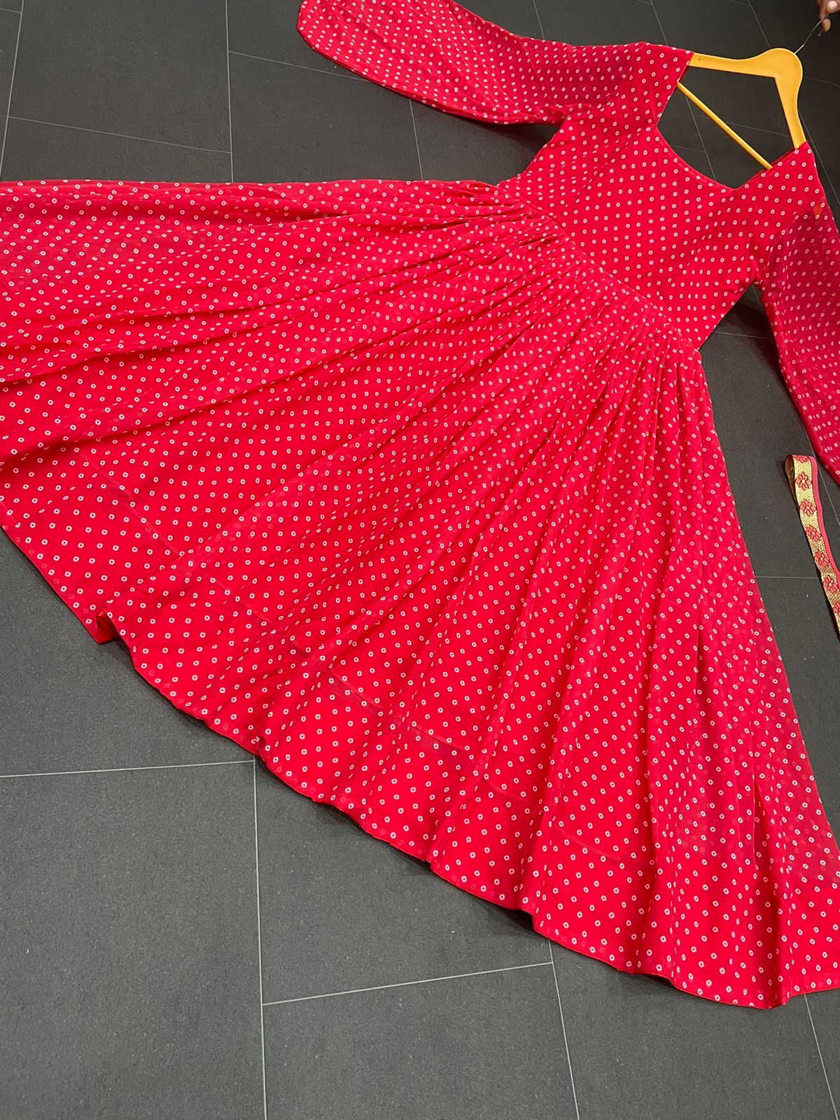 Red Anarkali Suit In Georgette Silk With Digital Print