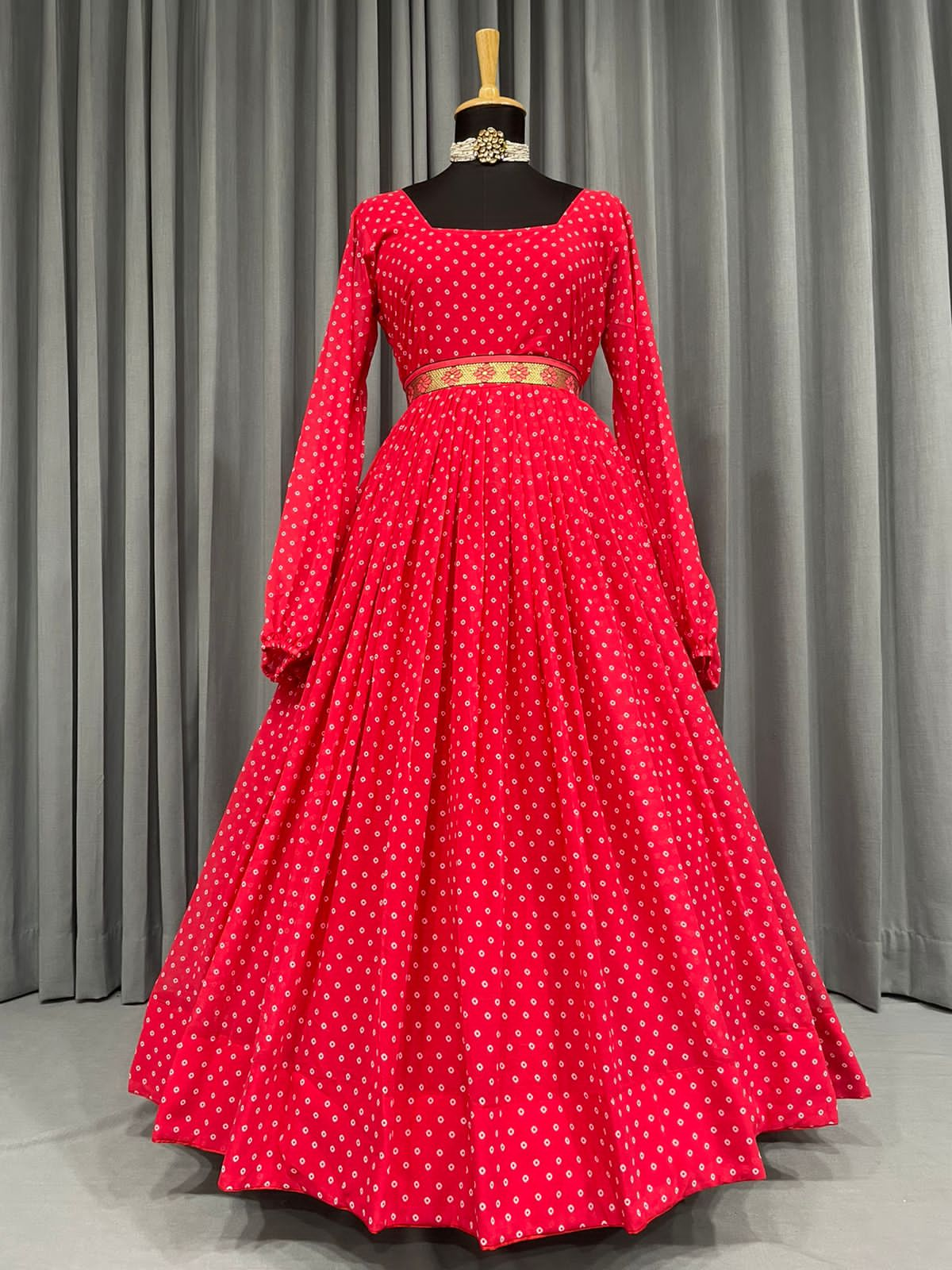 Red Anarkali Suit In Georgette Silk With Digital Print