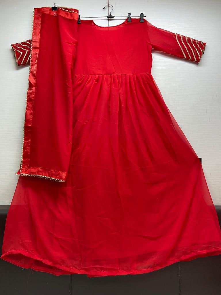 Red Anarkali Suit In Georgette Silk With Embroidery Work