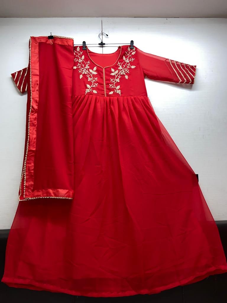 Red Anarkali Suit In Georgette Silk With Embroidery Work