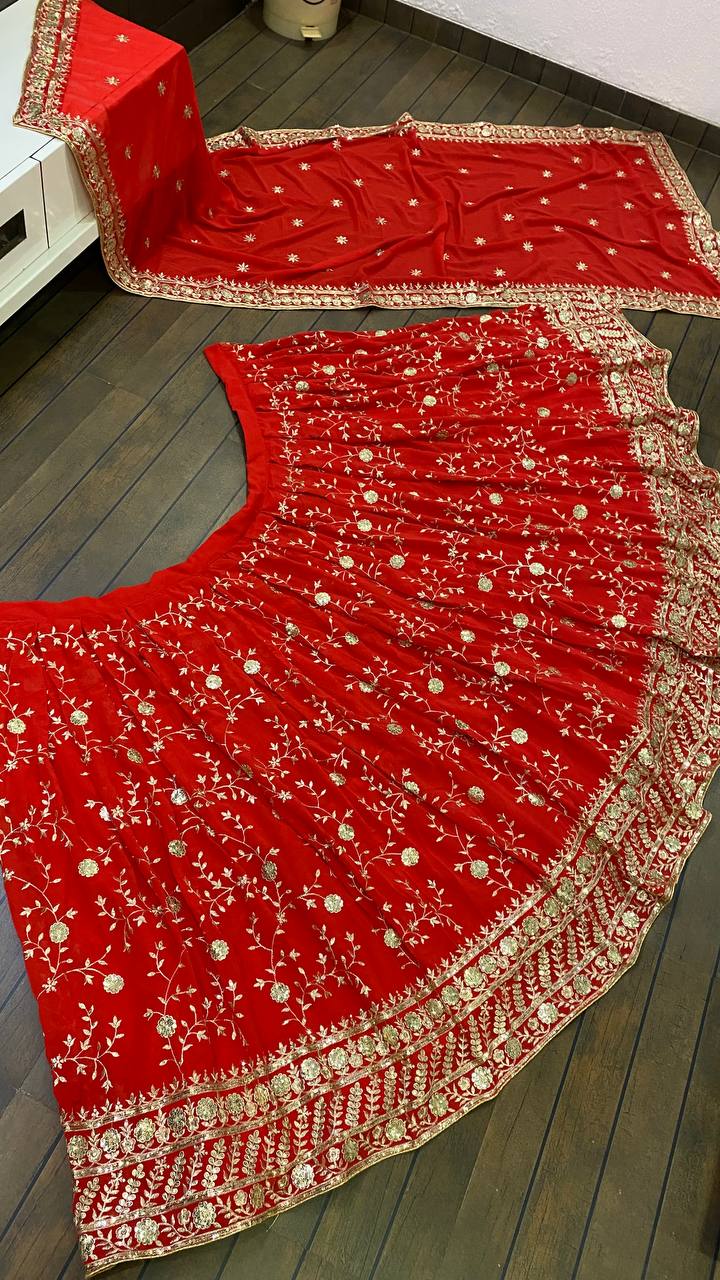 Red Lehenga Choli In Georgette Silk With Embroidery Work