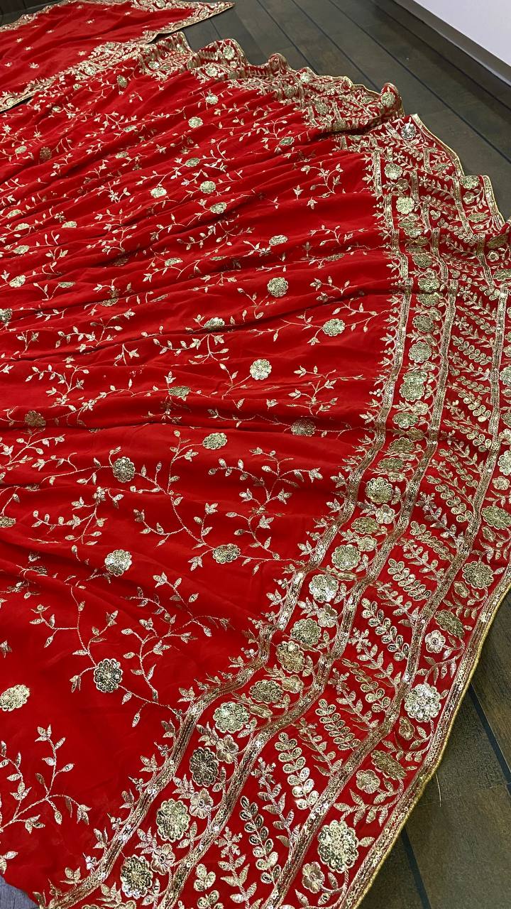 Red Lehenga Choli In Georgette Silk With Embroidery Work