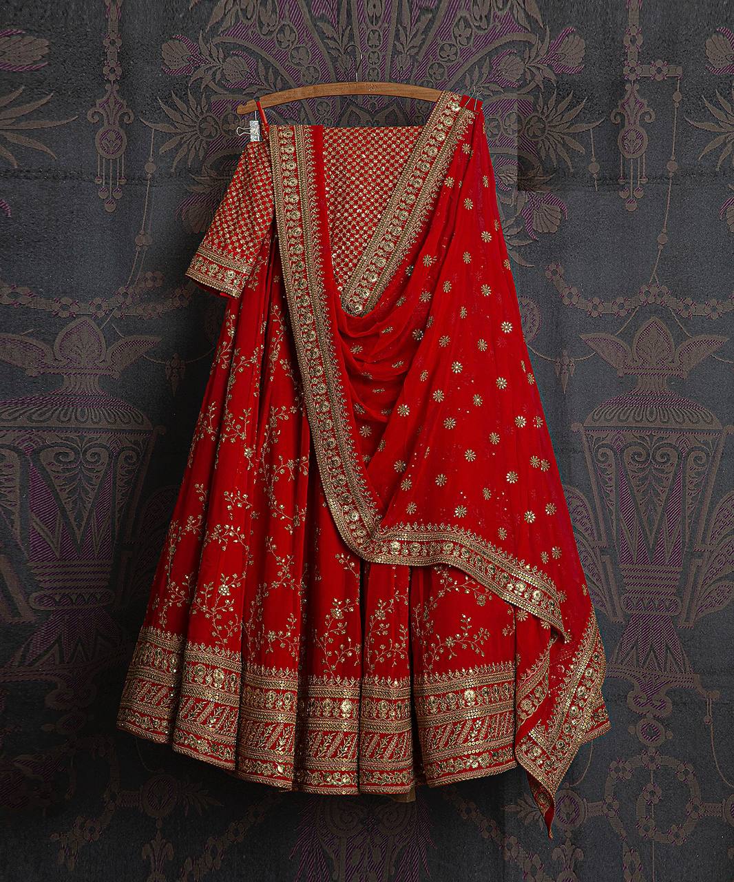 Red Lehenga Choli In Georgette Silk With Embroidery Work