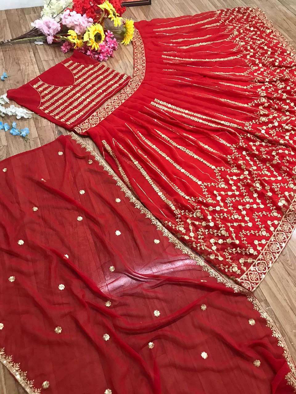 Red Lehenga Choli In Georgette Silk With Embroidery Work