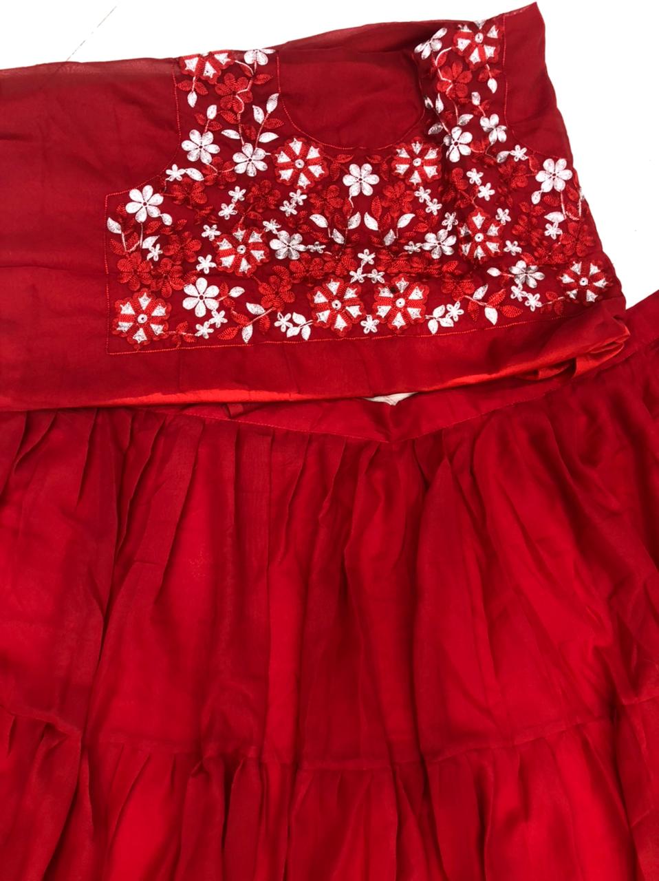 Red Lehenga Choli In Georgette Silk With Raffle