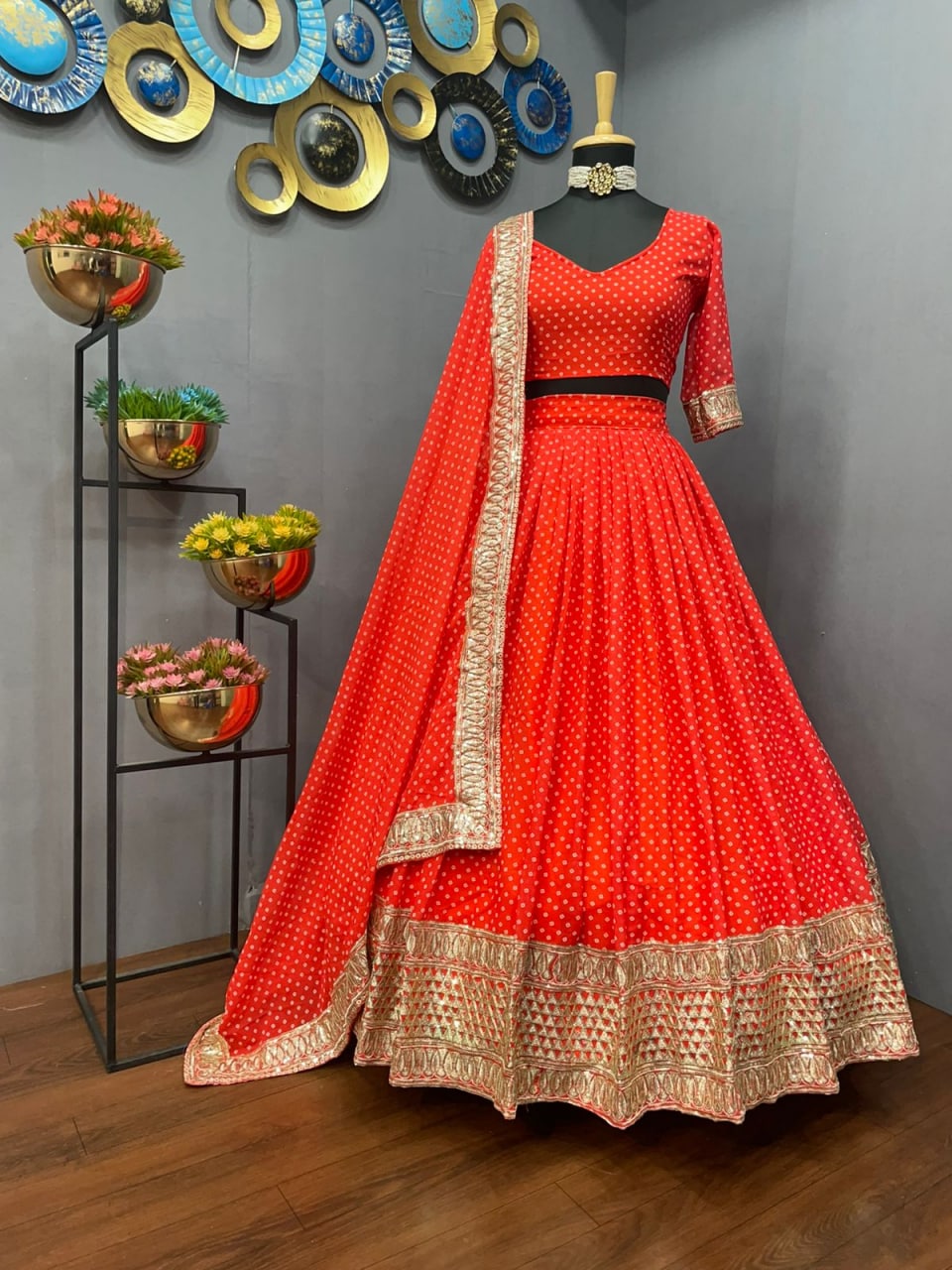 Red Lehenga Choli In Georgette Silk With Sequence Embroidery Work