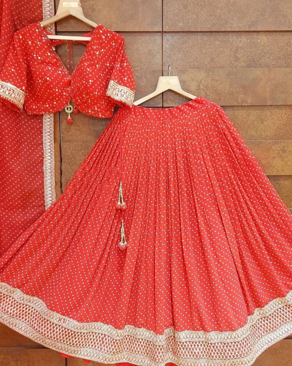 Red Lehenga Choli In Georgette Silk With Sequence Embroidery Work