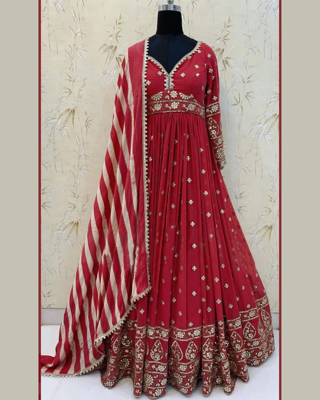 Red Georgette Silk Sequence Zari Work Gown