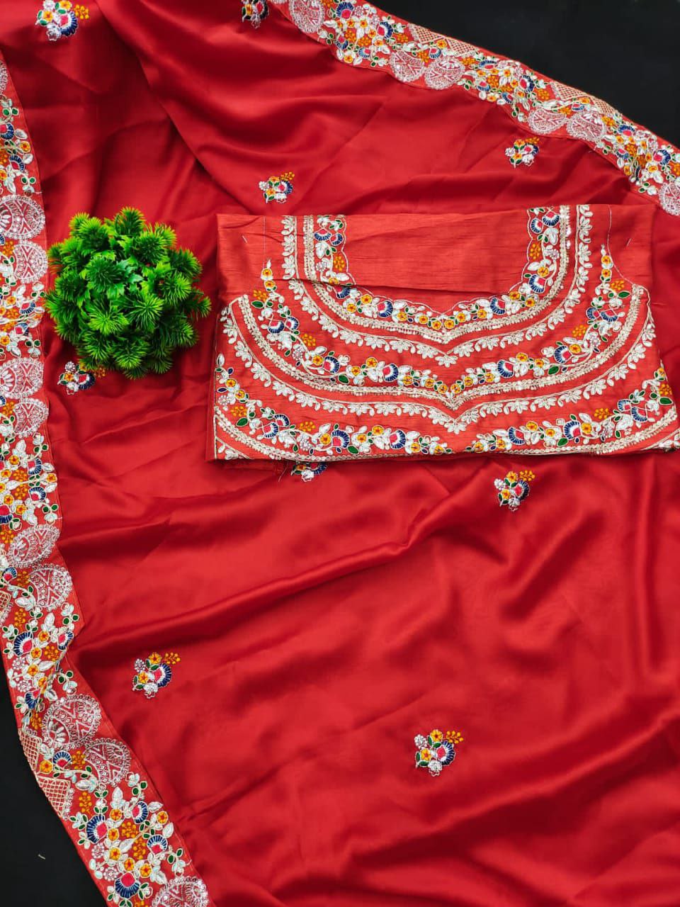 Red Saree In Heavy Rangoli Slik With Sequence Work