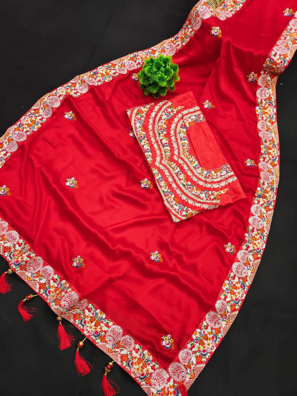 Red Saree In Heavy Rangoli Slik With Sequence Work