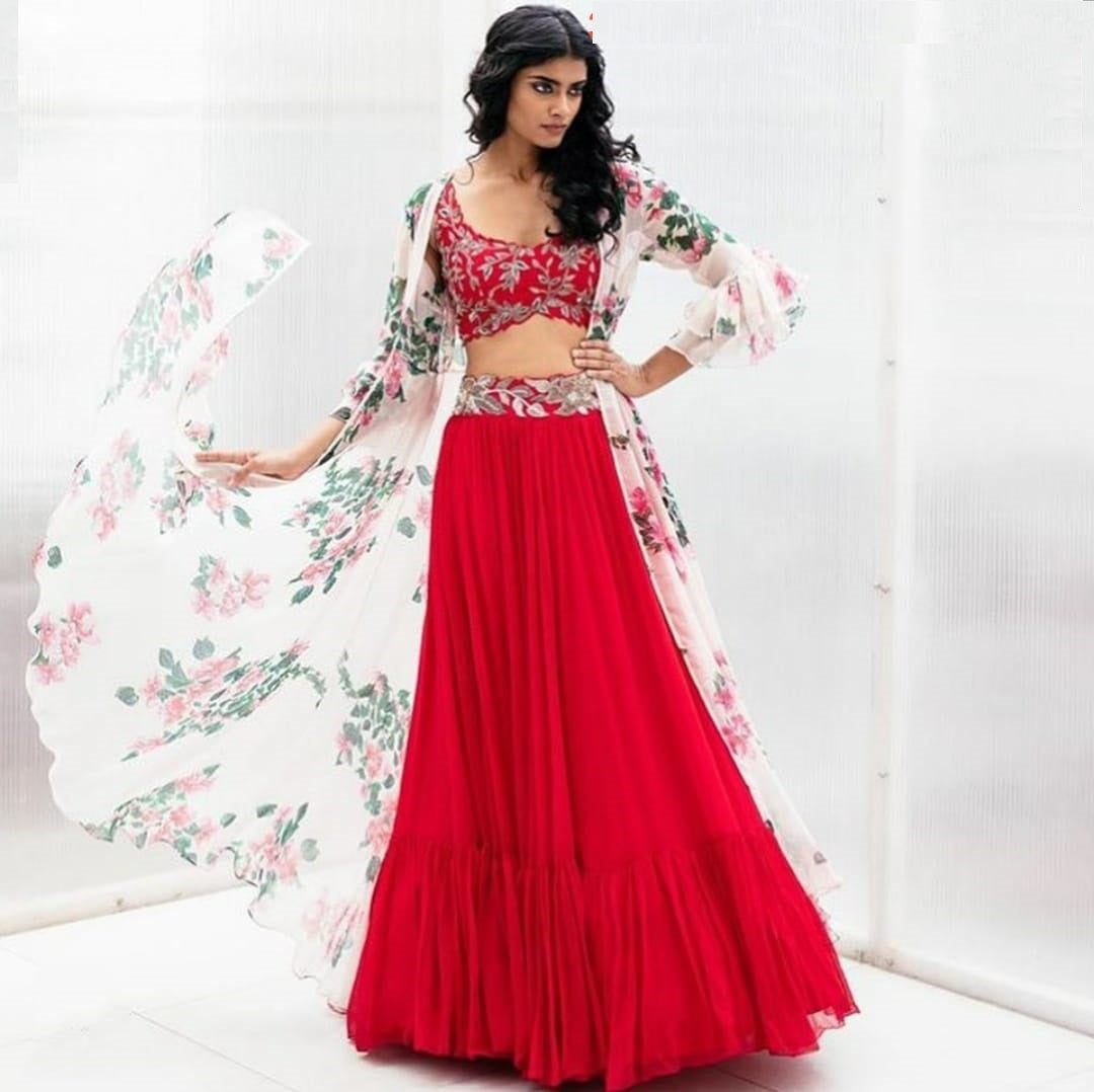 Red Lehenga Choli In Georgette Silk With Heavy Embroidery Work