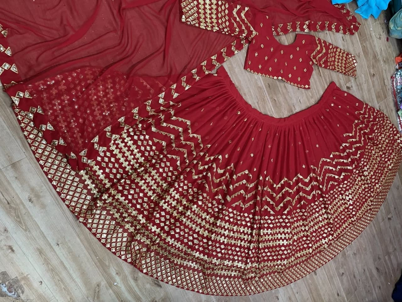 Red Lehenga Choli In Georgette With Sequence Embroidery Work