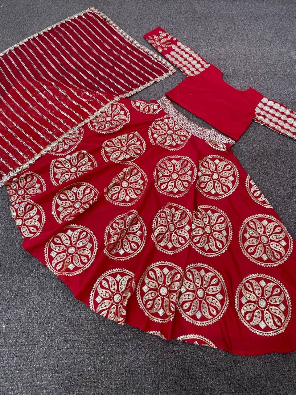 Red Lehenga Choli In Heavy Ketogenic Taffeta Silk With Embroidery Work