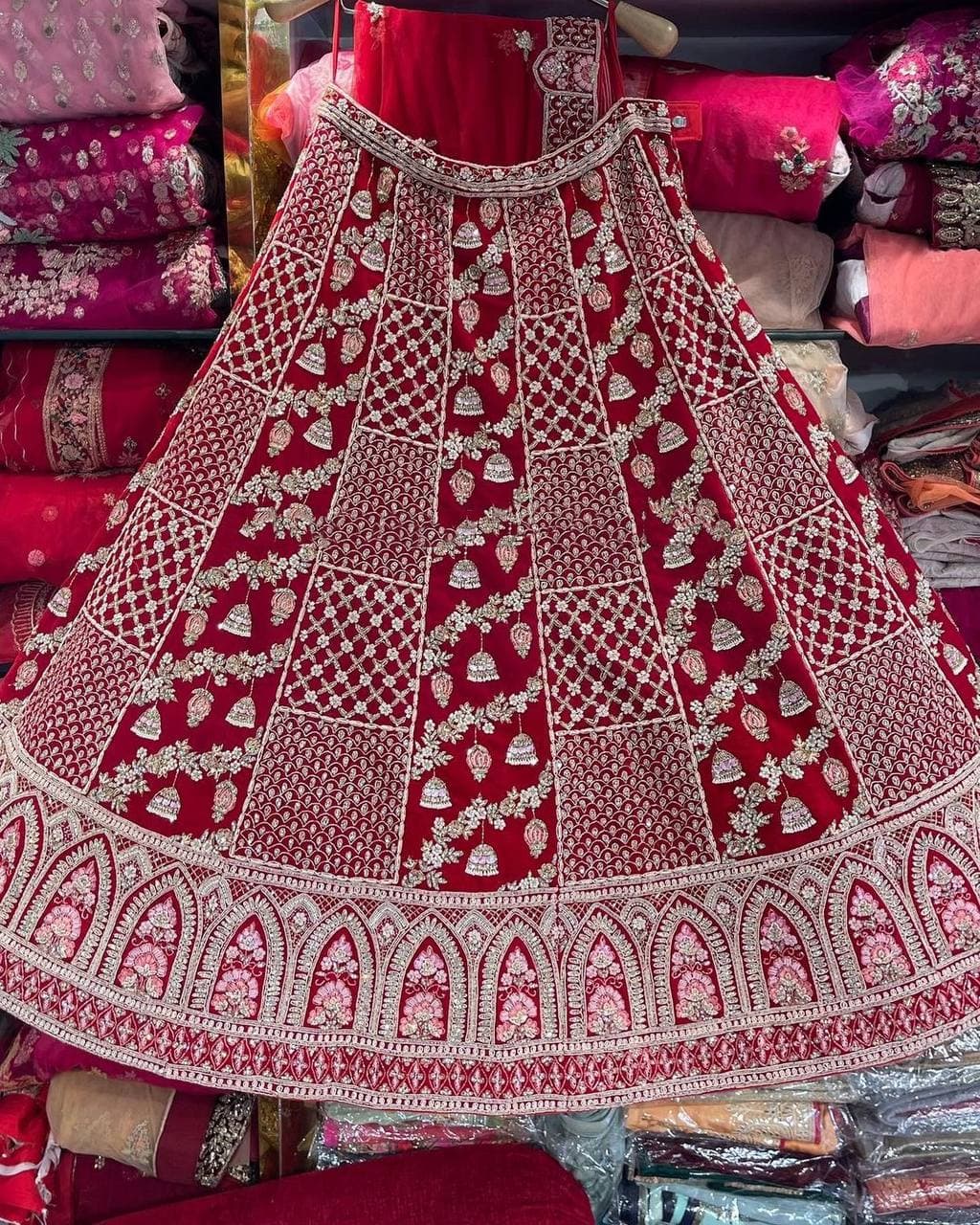 Red Lehenga Choli In Heavy Taffeta Silk With Heavy Embroidery Work