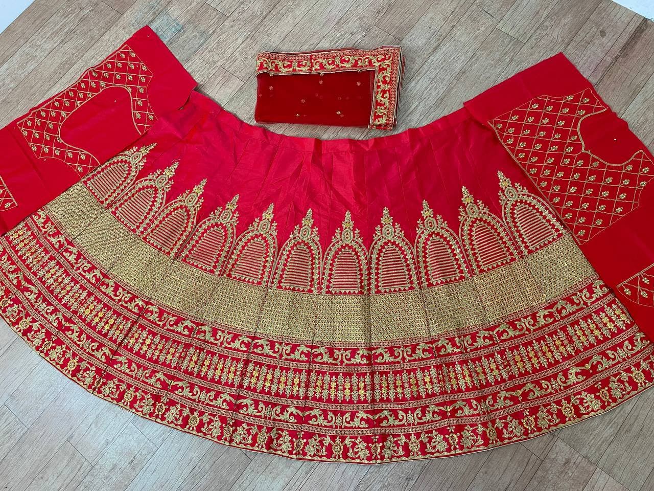 Red Lehenga Choli In Malai Satin Silk With Cording Work