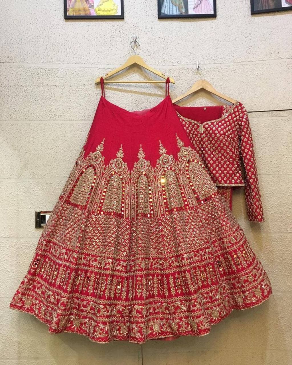 Red Lehenga Choli In Malai Satin Silk With Cording Work