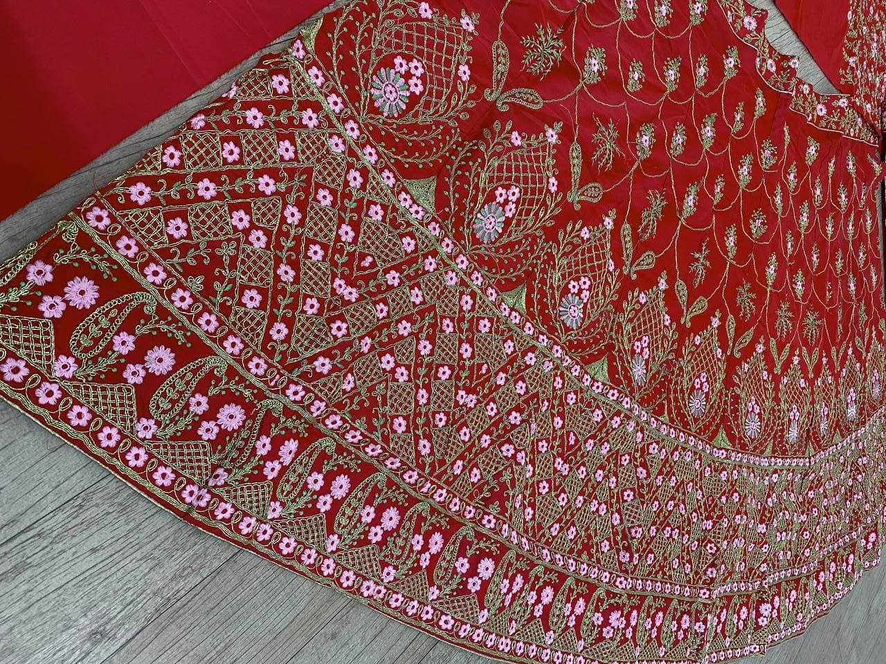 Red Lehenga Choli In Malai Satin Silk With Multi Embroidery Work