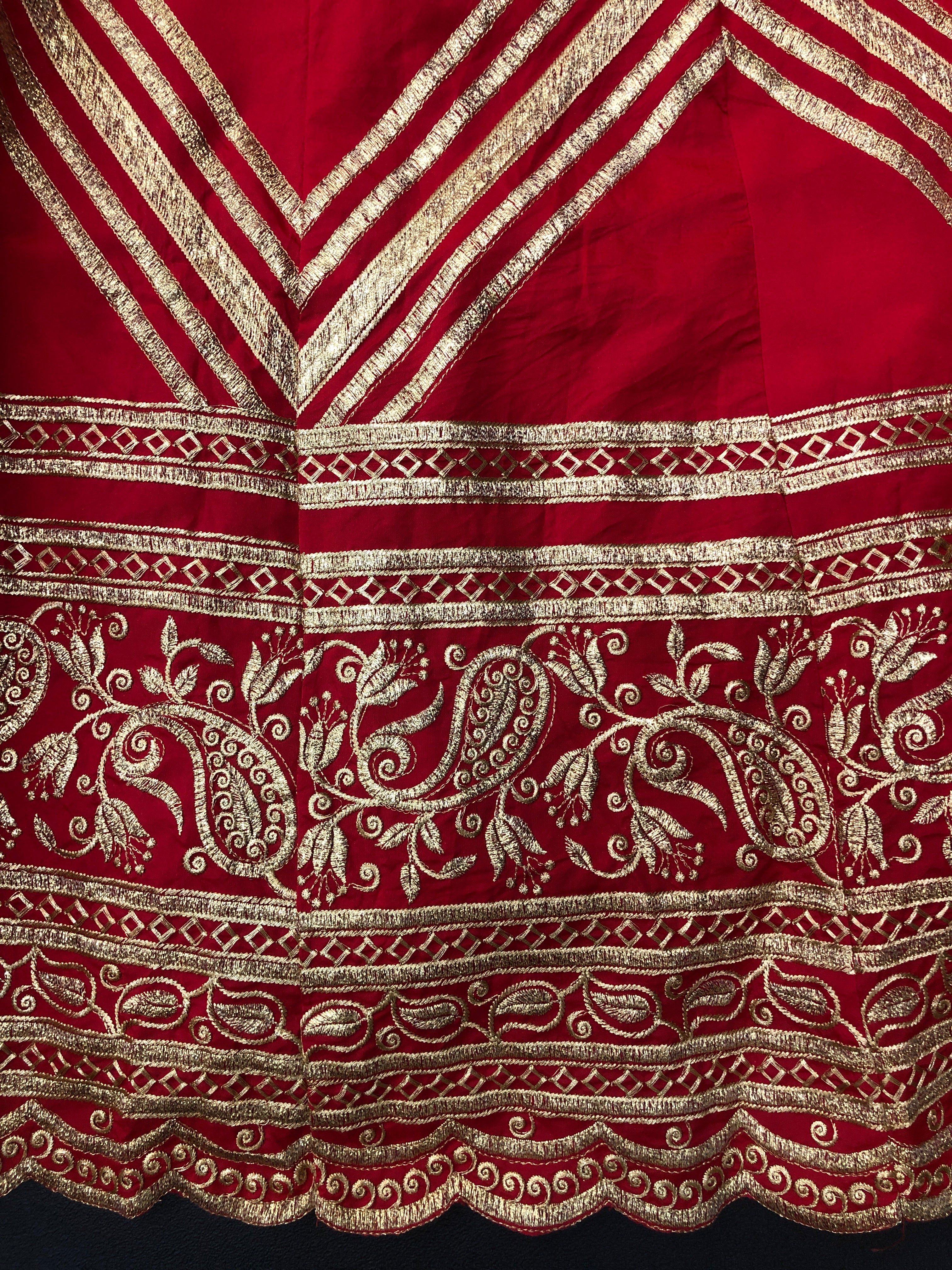 Red Lehenga Choli In Taffeta Silk With Fancy Thread Work