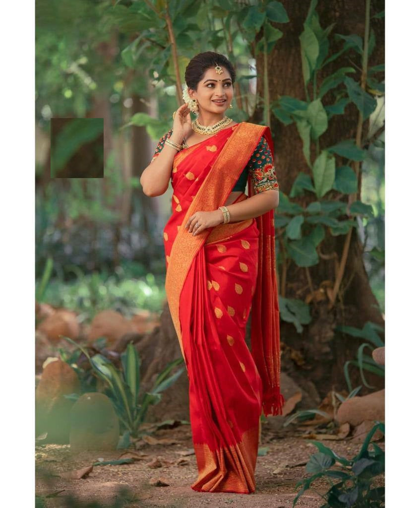 Red Lichi Silk Wedding Wear Banarasi Saree With Blouse