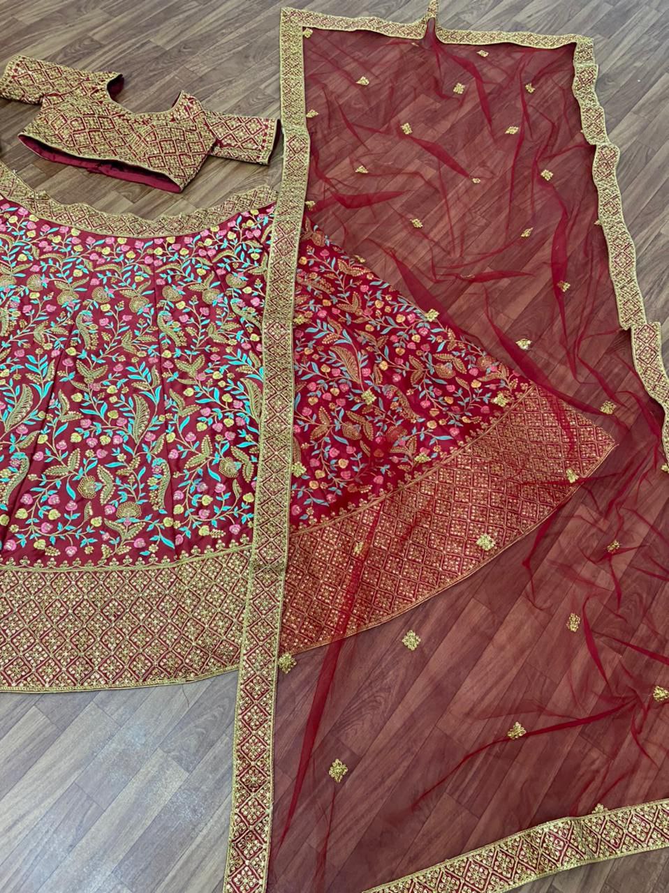 Red Lehenga Choli In Malai Satin Silk With 5 MM Sequence Work