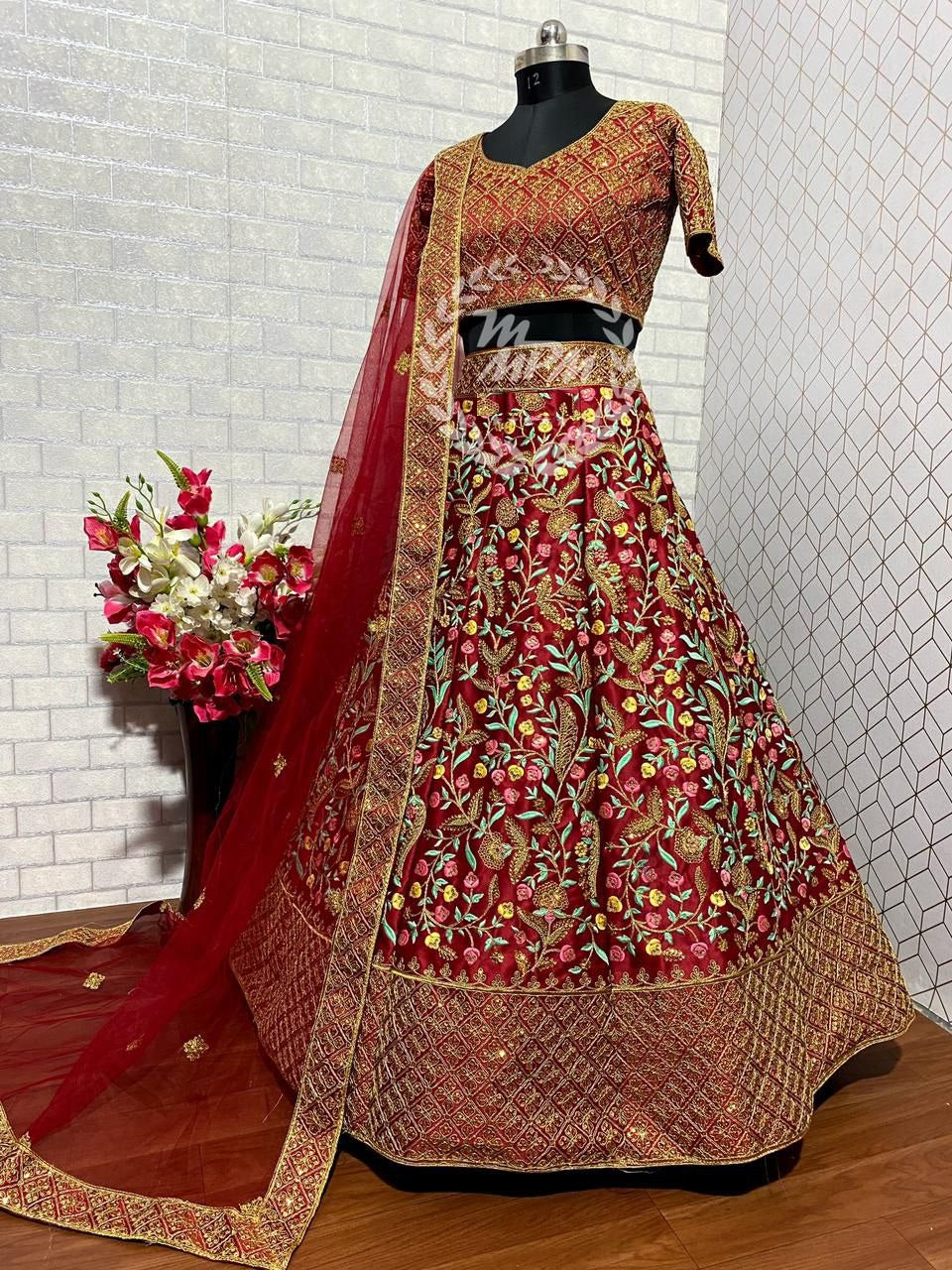 Red Lehenga Choli In Malai Satin Silk With 5 MM Sequence Work