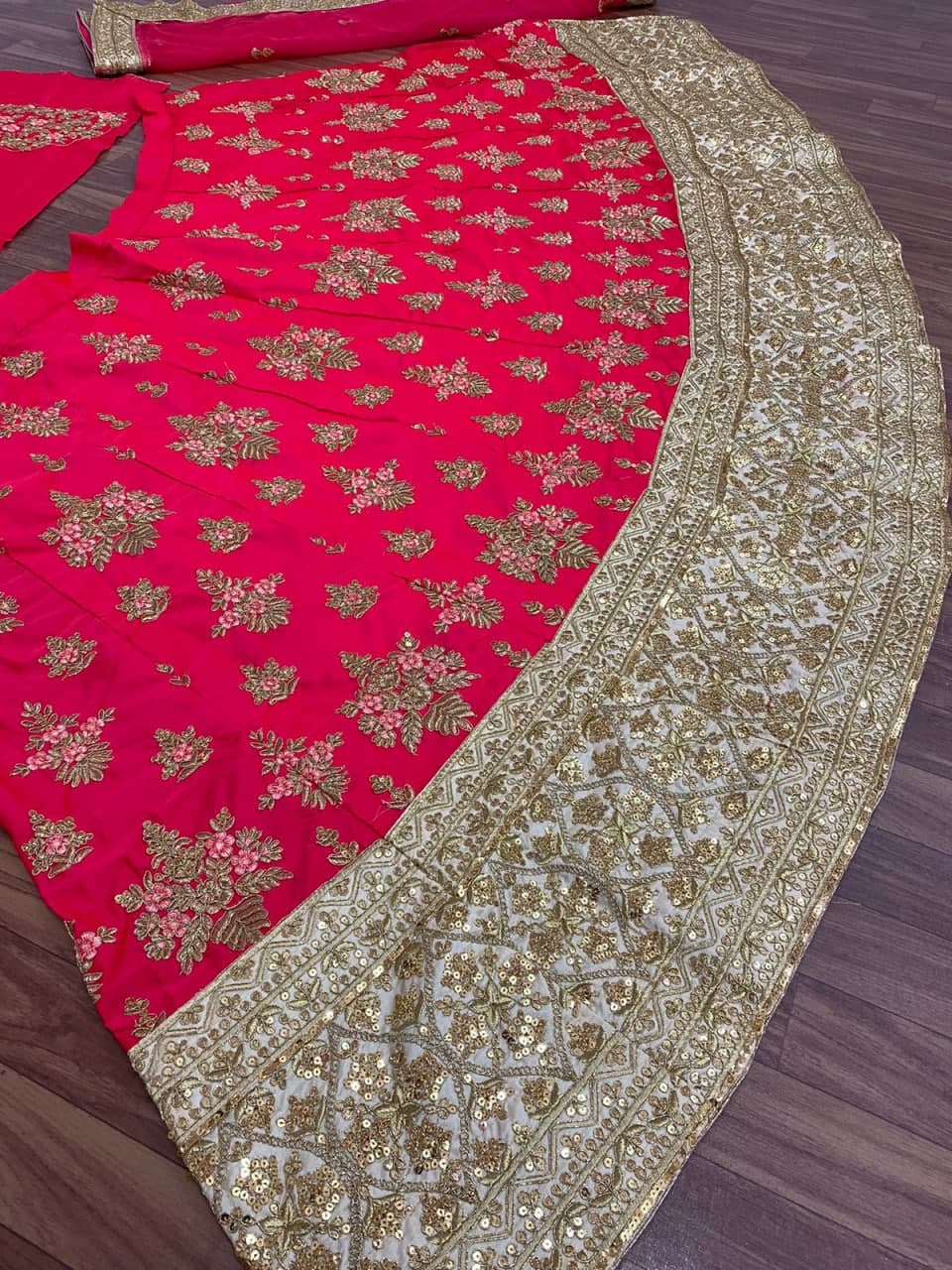 Red Lehenga Choli In Malai Satin Silk With 5 MM Sequence Work