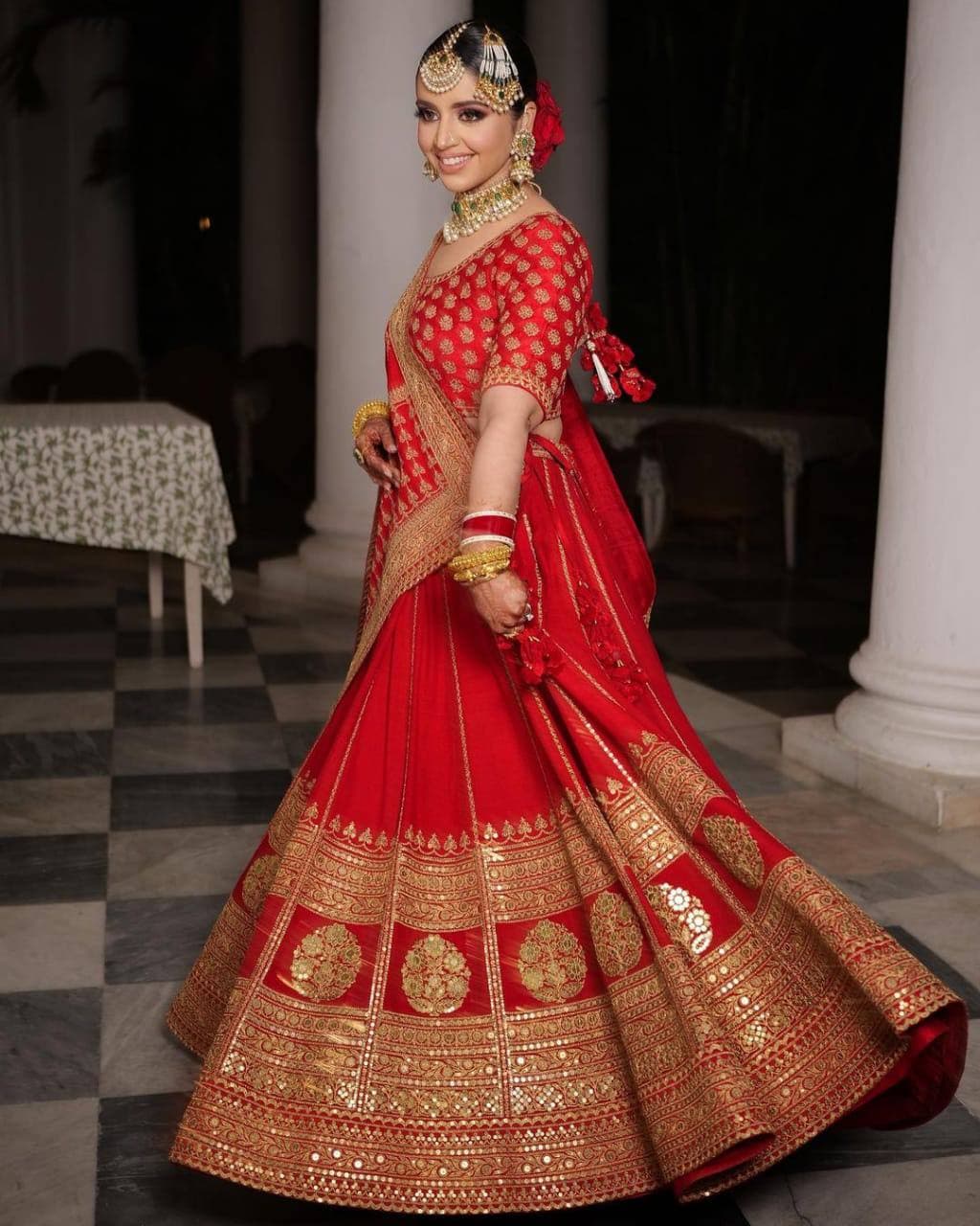 Red Lehenga Choli In Malai Satin Silk With 9 MM Sequence Work