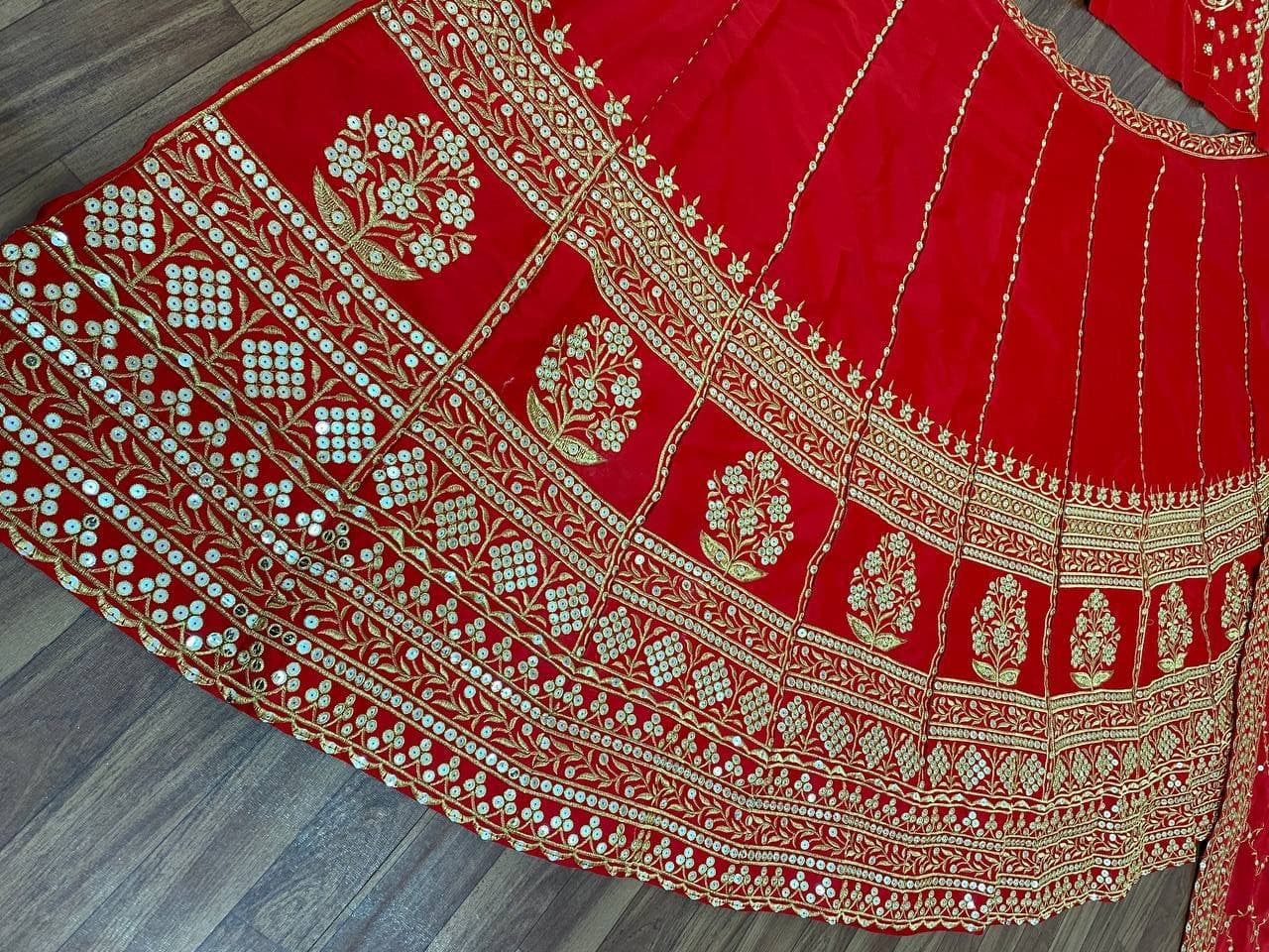 Red Lehenga Choli In Malai Satin Silk With 9 MM Sequence Work