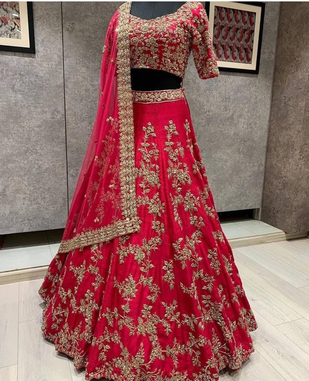 Red Lehenga Choli In Malai Satin Silk With Embroidery Work