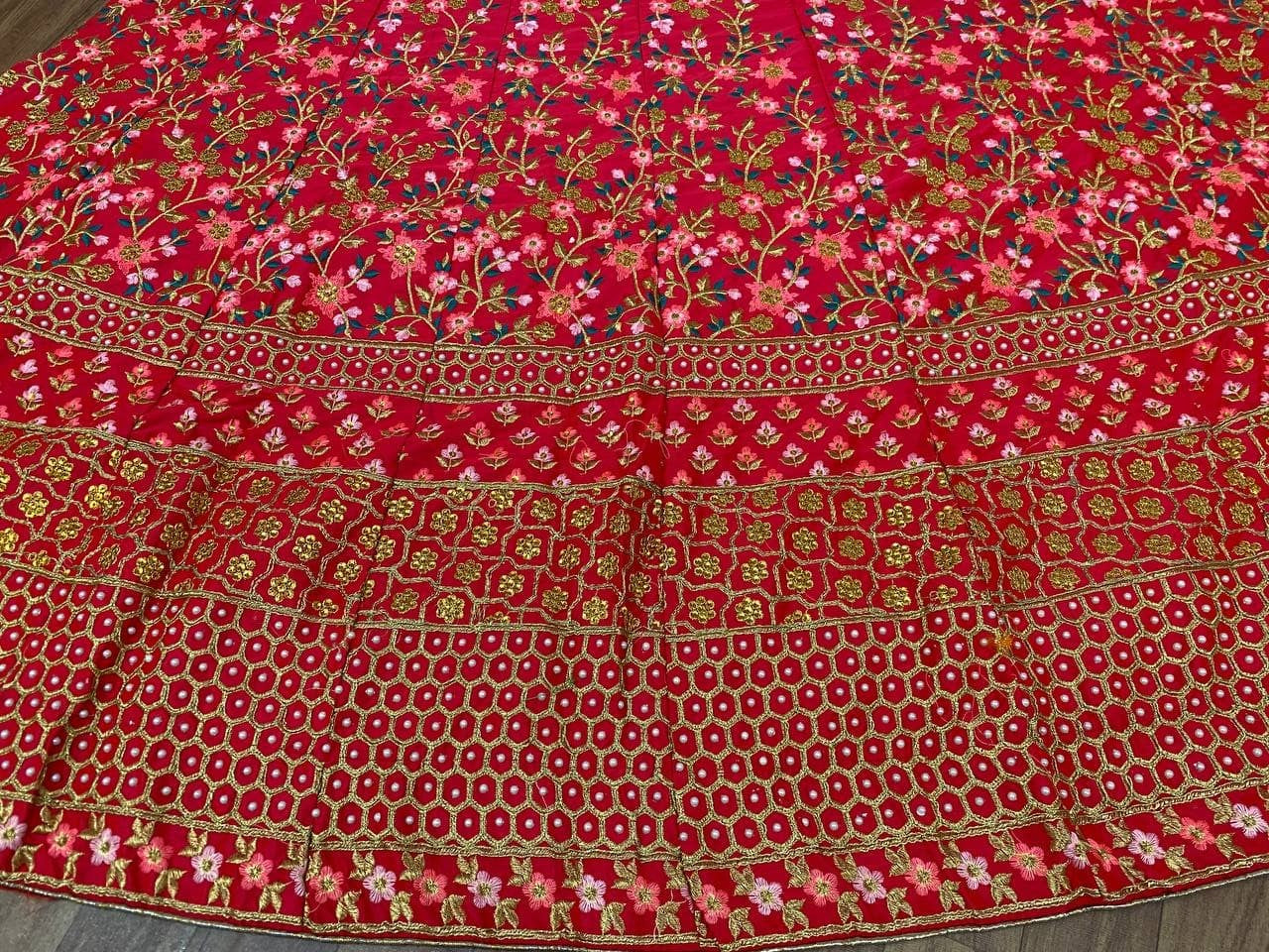 Red Lehenga Choli In Malai Silk With 5 MM Sequence Work