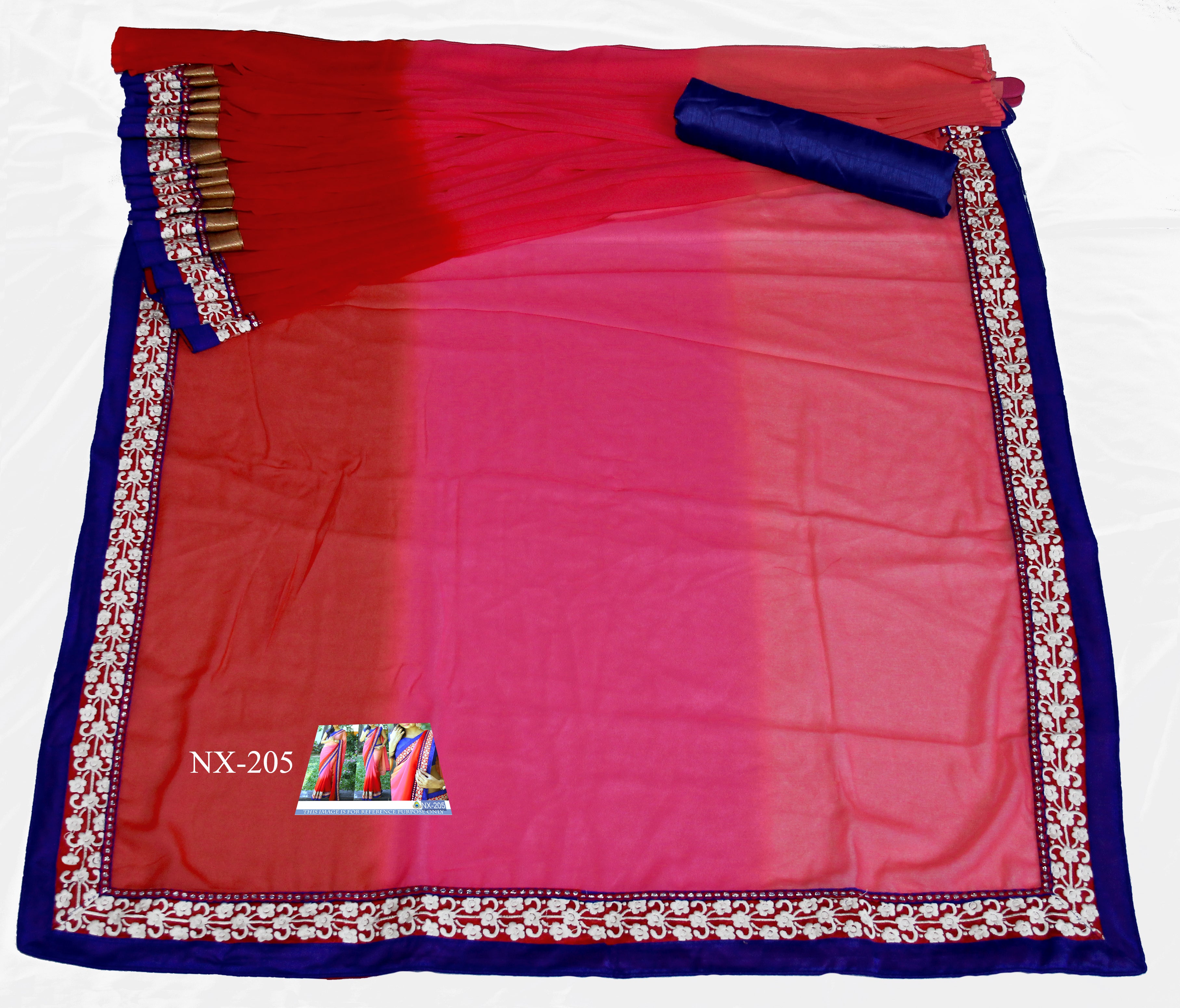 Red Pink Saree In Padding Georgette With Fancy Thread Work