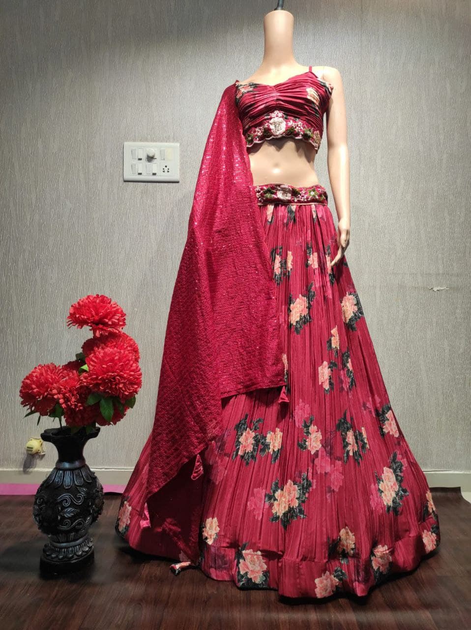 Red Lehenga Choli In Premium Silk With Digital Print