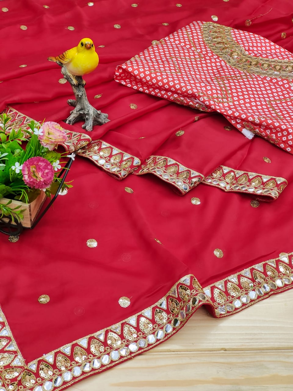 Red Saree In Rangoli Silk With Embroidery Work