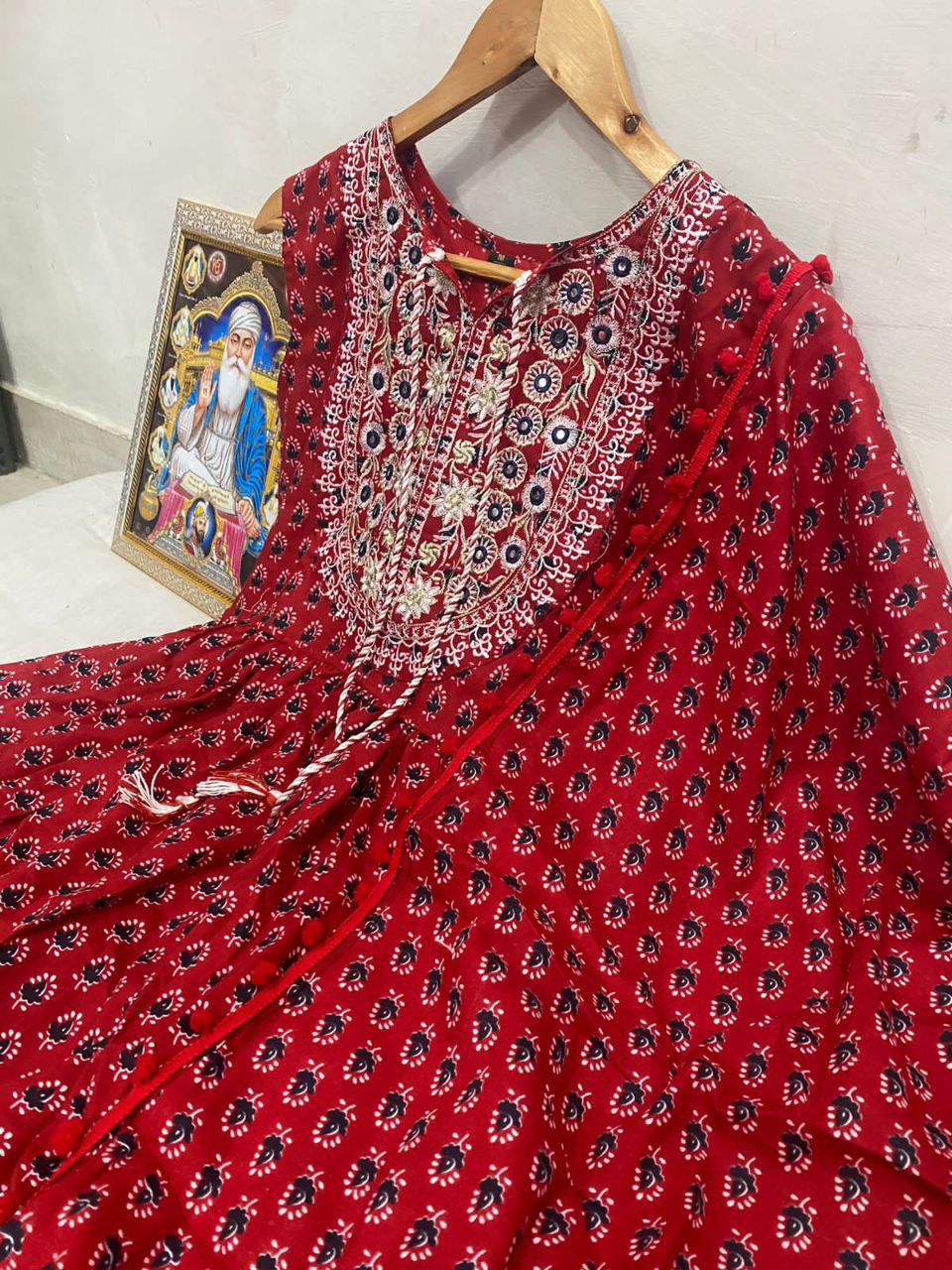 Red Sharara Suit In Ryon Cotton With Digital Print