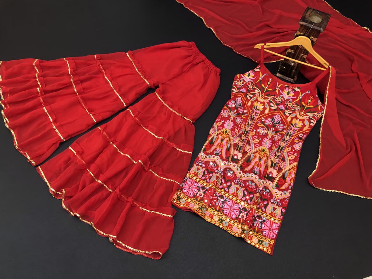 Red Salwar Suit In Georgette With Embroidery Work