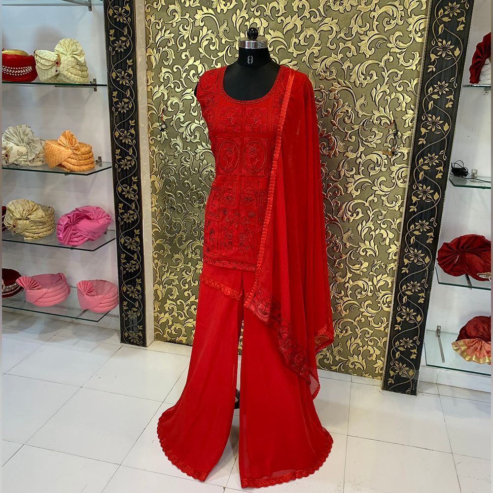 Red Salwar Suit In Georgette With Thread Embroidery Work
