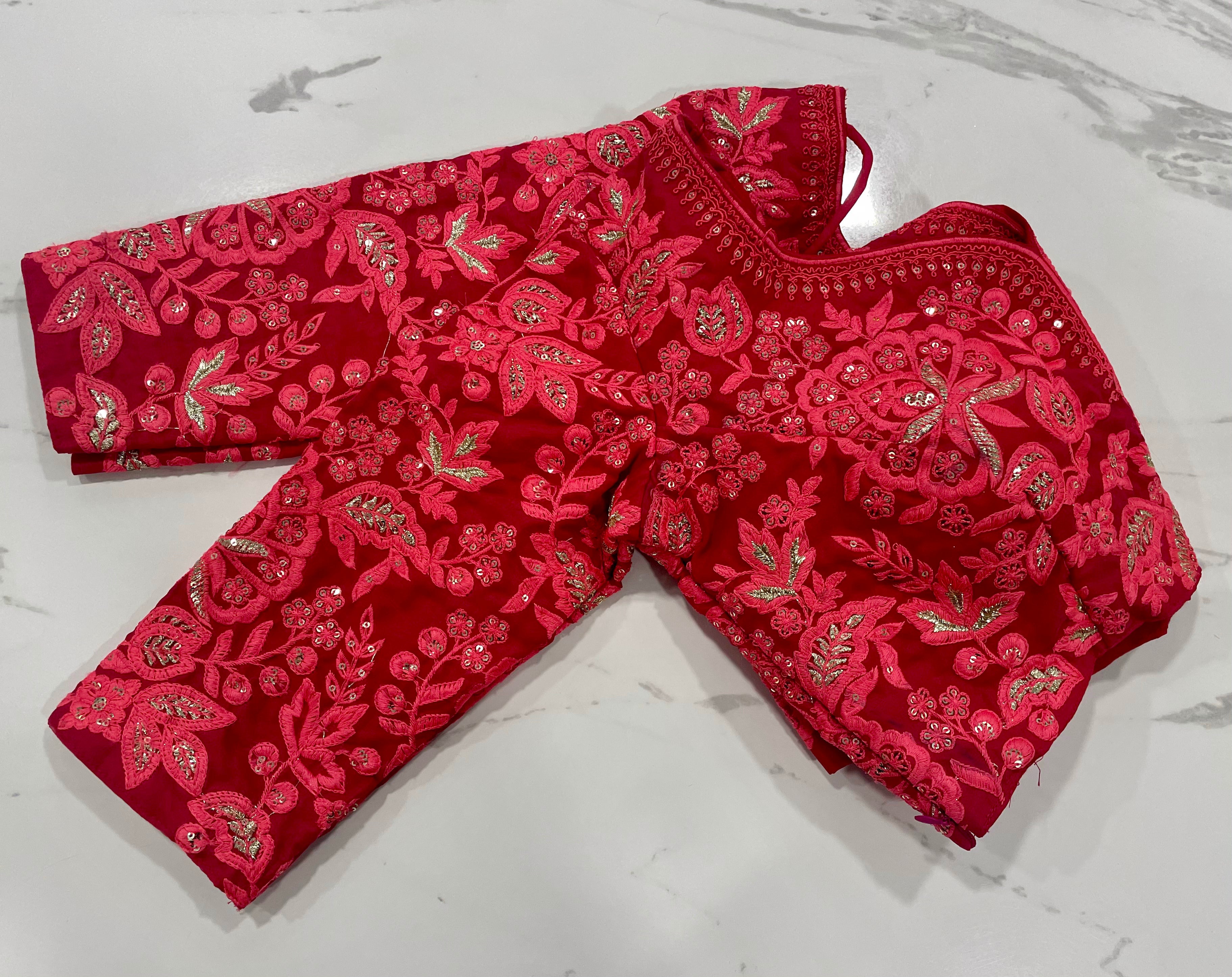 Red Saree In Organza Silk With Zari Work